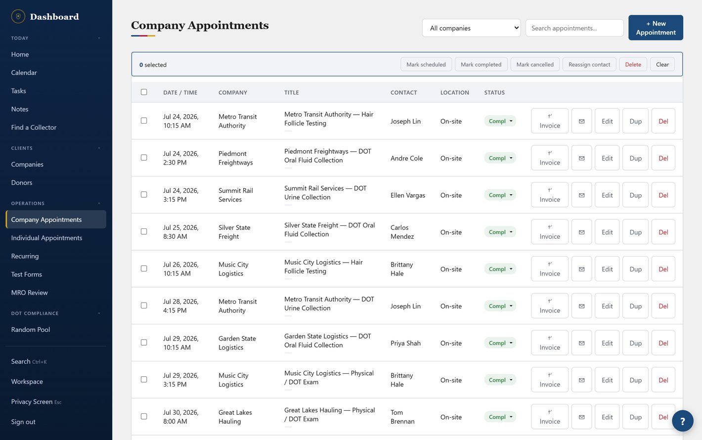 CollectHQ Company Appointments — scheduled collections by company