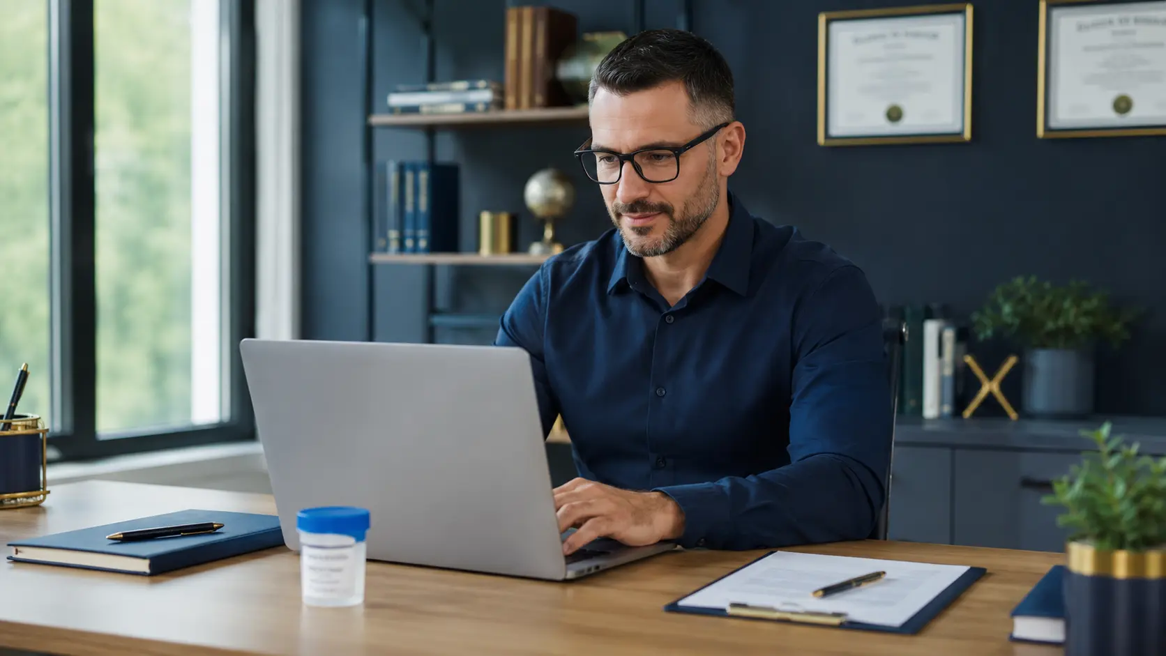A compliance professional reviewing audit-ready certificates at their desk
