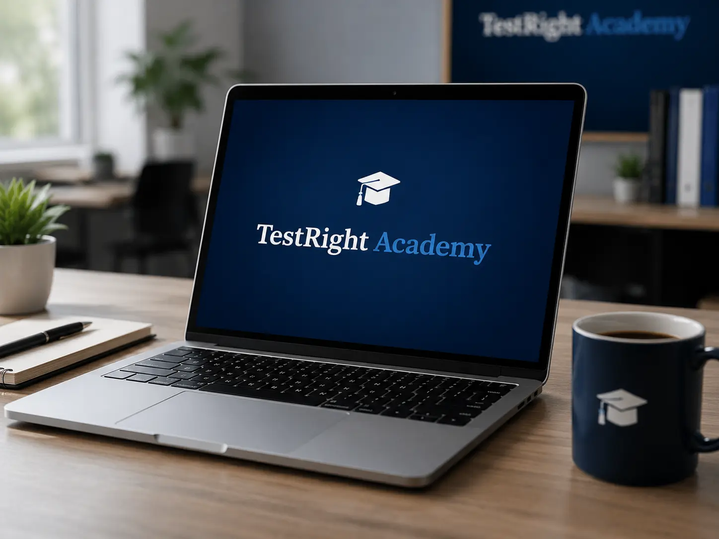 A laptop displaying the TestRight Academy online training platform